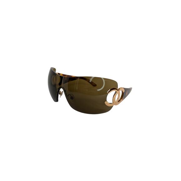 Chanel Tortoise Shell Shield CC Sunglasses Y2K Vintage Brown & Gold 4124 - Picture 3 of 9